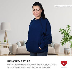 Inspired Comforts Mens/Unisex Chemo Port Access Hoodie | Sweatshirt with Dual Chest Zips | 100% Cotton | Full Sleeve | 2XL, Navy