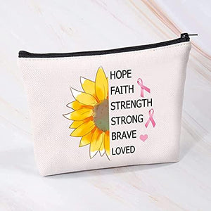 MBMSO Breast Cancer Awareness Makeup Bag Breast Cancer Survivor Gifts for Breast Cancer Patients Pink Ribbon Breast Cancer Sunflower Support Gifts Cosmetic Travel Bag (Hope Faith Strength)