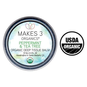 Makes 3 Organics Deep Tissue Balm, Peppermint & Tea Tree, 2 Fluid Ounce