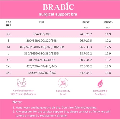 BRABIC Women Front Closure Post Surgery Compression Everyday Bras for  Mastectomy Support with Adjustable Straps Wirefree