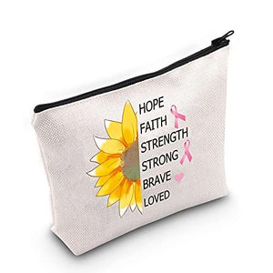 MBMSO Breast Cancer Awareness Makeup Bag Breast Cancer Survivor Gifts for Breast Cancer Patients Pink Ribbon Breast Cancer Sunflower Support Gifts Cosmetic Travel Bag (Hope Faith Strength)