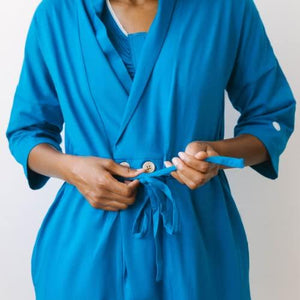 Brobe Post Surgery Robe with 6 Internal Pockets for Mastectomy, Mommy Makeover, Tummy Tuck, Open Heart Surgery - (X-Large, Blue)