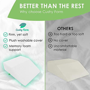 Cushy Form Wedge Pillows - 8 Inch Leg Pillows for Sleeping, Post-Surgery, Back, Hip and Knee Discomfort w/ Washable Cover - White
