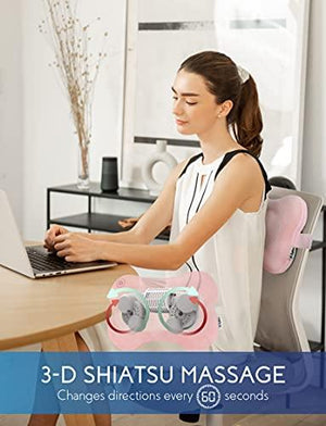 Zyllion Shiatsu Back and Neck Massager - Kneading Massage Pillow with Heat for Shoulders, Lower Back, Calf - Use at Home and Car - Pink (ZMA-13-PKV)