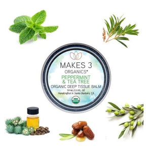 Makes 3 Organics Deep Tissue Balm, Peppermint & Tea Tree, 2 Fluid Ounce