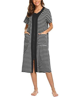 Ekouaer Women's Long Sleepwear Shirt Short Sleeve with Pockets S-XXL Black