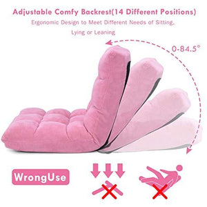 Giantex 14-Position Floor Folding Gaming Sofa Chair Lounger Folding Adjustable Sleeper Bed Couch Recliner (Pink)
