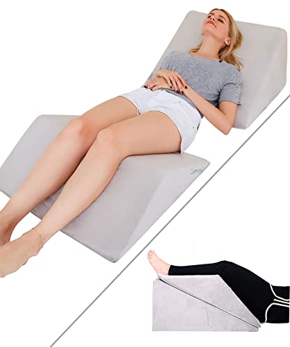 Cushy Form Bed Wedge Pillow for Sleeping - Memory Foam Leg Elevation for  Post Surgery, Sleeping, Sitting - Triangle Pillow with Washable Cover Helps