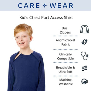 Care+Wear Unisex Chest Port Access Tee Shirt (Navy, Large)