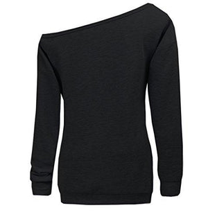 Dutebare Women Long Sleeve Sweatshirt Off Shoulder Tops Slouchy Pullover Shirt Black c L