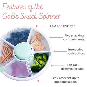 GoBe Kids Snack Spinner - Reusable Snack Container with 5 Compartment Dispenser and Lid | BPA and PVC Free | Dishwasher Safe | No Spill, Leakproof | for Toddlers, Babies, Home, Travel