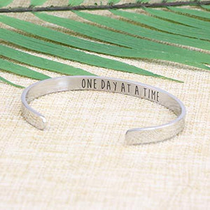 One Day At A Time Bracelet Inspirational Jewellery Bangle Sobriety Gift Hidden Message Mantra Cuff