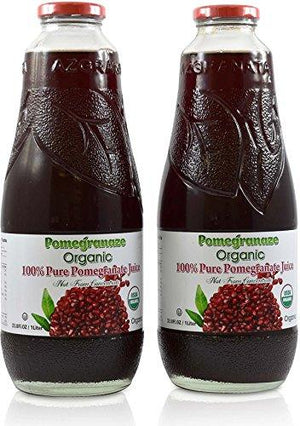 100% Pomegranate Juice - USDA Organic Certified - Glass Bottle (2 Pack)
