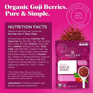 Navitas Organics Goji Berries, 8 oz. Bag, 8 Servings — Organic, Non-GMO, Sun-Dried, Sulfite-Free