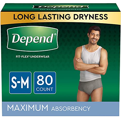 Depend Fit-Flex Adult Incontinence Underwear Men, Maximum Absorbency, Small/Medium, Grey, 80 Count