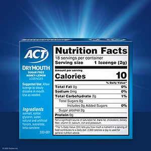 ACT Dry Mouth Lozenges With Xylitol, Sugar Free Honey-Lemon, 18 Count