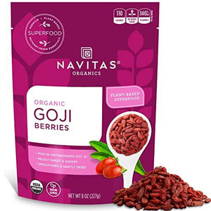 Navitas Organics Goji Berries, 8 oz. Bag, 8 Servings — Organic, Non-GMO, Sun-Dried, Sulfite-Free