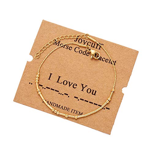 I Love You Morse Code Bracelets for Women Girls Mother Daughter Friend Inspirational Motivational Encouragement Stianless Steel Jewelry Gifts Gold Bracelet