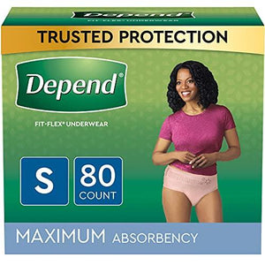 Depend Fit-Flex Adult Incontinence Underwear for Women, Disposable, Maximum Absorbency, Small, Blush, 80 Count