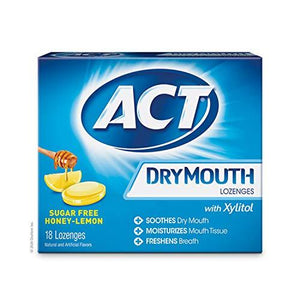 ACT Dry Mouth Lozenges With Xylitol, Sugar Free Honey-Lemon, 18 Count