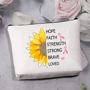 MBMSO Breast Cancer Awareness Makeup Bag Breast Cancer Survivor Gifts for Breast Cancer Patients Pink Ribbon Breast Cancer Sunflower Support Gifts Cosmetic Travel Bag (Hope Faith Strength)