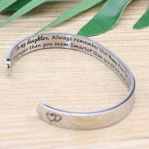 Bracelet for Daughter from Mom To My Daughter Always Remember that Mommy Loves You Inspirational Motivational Encouragement Cuff Bangle Jewelry Mothers Day Birthday Thanksgiving Day Gifts