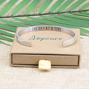One Day At A Time Bracelet Inspirational Jewellery Bangle Sobriety Gift Hidden Message Mantra Cuff