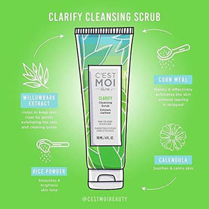C'est Moi Clarify Cleansing Scrub | Gentle Facial Cleanser, Exfoliating Scrub, Works on Delicate & Sensitive Skin, Clinically Tested Non-Toxic Ingredients feat. Salicylic Acid, EWG Verified, 4 fl oz