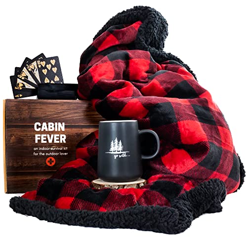THE BOXR Get Well Soon Mens Gift Box - Unique Gift Basket Care Package for Outdoors Men with Blanket, Large Coffee Mug, Waterproof Playing Cards and Wooden Coaster