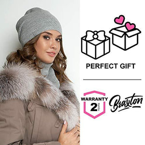 Braxton Hats and Scarf Set Women - Grey Knit Slouchy Plain Beanie Neck Warmer - Wool Fleece Cap Infinity Scarfs