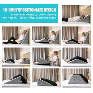Lisenwood Foam Bed Wedge Pillow Set - Reading Pillow & Back Support Wedge Pillow for Sleeping - 2 Separated Sit Up Pillows for Bed - Angled Bed Pillow, Triangle Pillow for Back and Legs Support Gray