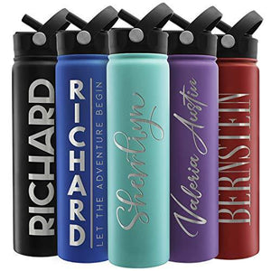 Amazing Items Personalized Water Bottle w/ Straw & Lid, 24 oz - Teal | Custom Stainless Steel Sports Water Bottle w/ Name and Text - Double-Wall, Vacuum Insulated - Rotating Handle