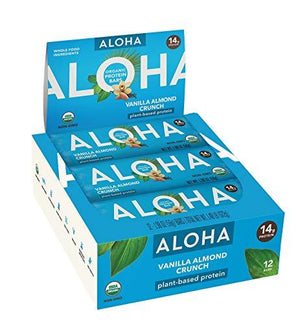 ALOHA Organic Plant Based Protein Bars Vanilla Almond Crunch 12 Count, 1.9oz Bars