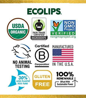 Eco Lips GOLD 100% Organic Lip Balm with Baobab - Soothe and Moisturize Dry, Cracked and Chapped Lips - 100% Plastic-Free Plant Pod Packaging (6 Tubes)