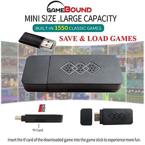 Gamebound 1550 Classic Retro 8-Bit Games 4K Stick Console Console,2 Wireless Controllers, save and load games