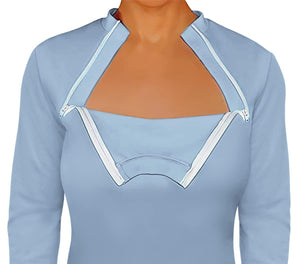 ComfyChemo® CHEMOWEAR : Women's Long Sleeve Chemotherapy Port Zipper Shirts (Large, Blue)