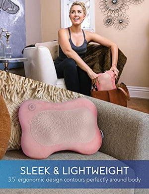 Zyllion Shiatsu Back and Neck Massager - Kneading Massage Pillow with Heat for Shoulders, Lower Back, Calf - Use at Home and Car - Pink (ZMA-13-PKV)
