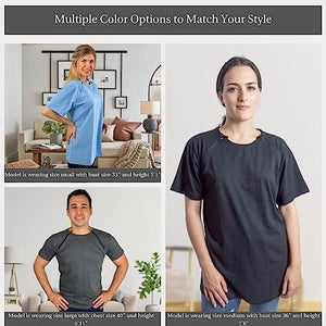 Inspired Comforts Mens/Uni-Sex Chemo Port Access Shirt with Dual Chest Zips | 100% Cotton | Half Sleeve | XL, Charcoal