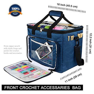 Hoshin Knitting Bag for Yarn Storage, High Capacity Yarn Totes Organizer with Inner Divider Portable for Carrying Project, Knitting Needles(up to 14”), Crochet Hooks, Skeins of Yarn (Navy)