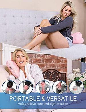 Zyllion Shiatsu Back and Neck Massager - Kneading Massage Pillow with Heat for Shoulders, Lower Back, Calf - Use at Home and Car - Pink (ZMA-13-PKV)