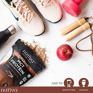 Nutiva Organic MCT Protein Plant-Based Shake Mix, Chocolate, 13.76 Oz 6g MCTs & 20g Clean Protein