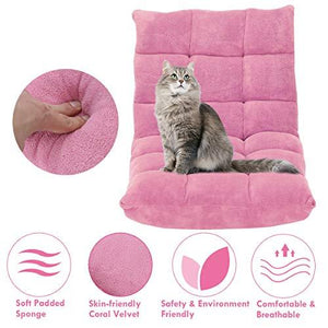 Giantex 14-Position Floor Folding Gaming Sofa Chair Lounger Folding Adjustable Sleeper Bed Couch Recliner (Pink)