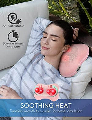 Zyllion Shiatsu Back and Neck Massager - Kneading Massage Pillow with Heat for Shoulders, Lower Back, Calf - Use at Home and Car - Pink (ZMA-13-PKV)