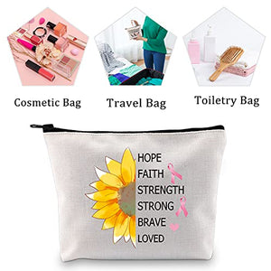 MBMSO Breast Cancer Awareness Makeup Bag Breast Cancer Survivor Gifts for Breast Cancer Patients Pink Ribbon Breast Cancer Sunflower Support Gifts Cosmetic Travel Bag (Hope Faith Strength)