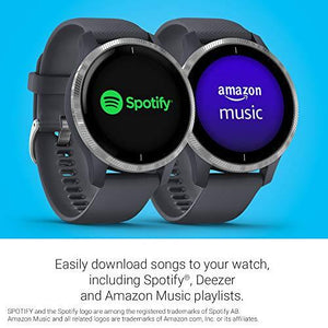 Garmin Venu, GPS Smartwatch with Bright Touchscreen Display, Features Music, Body Energy Monitoring, Animated Workouts, Pulse Ox Sensors and More, Granite Blue and Silver