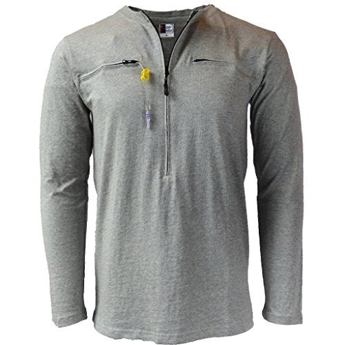 Easy Port Access Long Sleeve Chemo Shirt (XL, Grey)