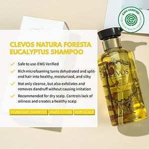 CLEVOS Natura Foresta Natural Organic Hair Shampoo 17.92 Fl Oz for Dry, Sensitive, Itchy Scalp Type - Pleasant Eucalyptus Scent - Reduce Dandruff Sulfate-free - Natural - Vegan - Cruelty Free - Clavos