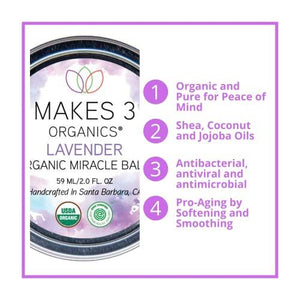 Makes 3 Organics Organic Miracle Body Balm, Lavender, 2 Fluid Ounce