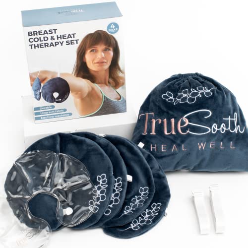 TrueSooth Post Breast Surgery Recovery Hot Cold Breast Therapy Packs, with Bra Straps. 4 Reusable Gel Heat / Ice Packs for Mastectomy Recovery, Lumpectomy, Breast Augmentation, Reduction or Implants