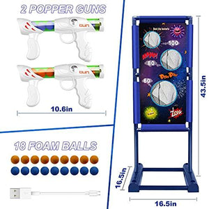 Kaufam Gun Toy Gift for Boys Age of 4 5 6 7 8 9 10 10+ Years Old Kids Girls for Birthday with Moving Shooting Target 2 Blaster Gun and 18 Foam Balls Compatible with Nerf Guns
